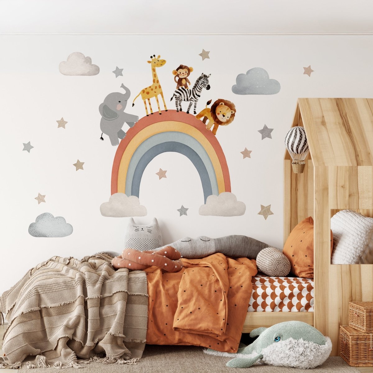 Premium Fabric Nursery Wall Stickers - Rainbow Safari Animals - 8 Colours Available - RoseRowanDesign -