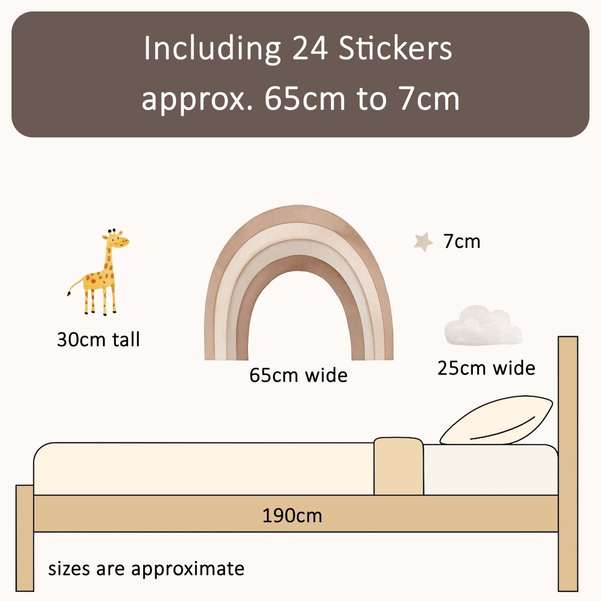 Premium Fabric Nursery Wall Stickers - Rainbow Safari Animals - 8 Colours Available - RoseRowanDesign -