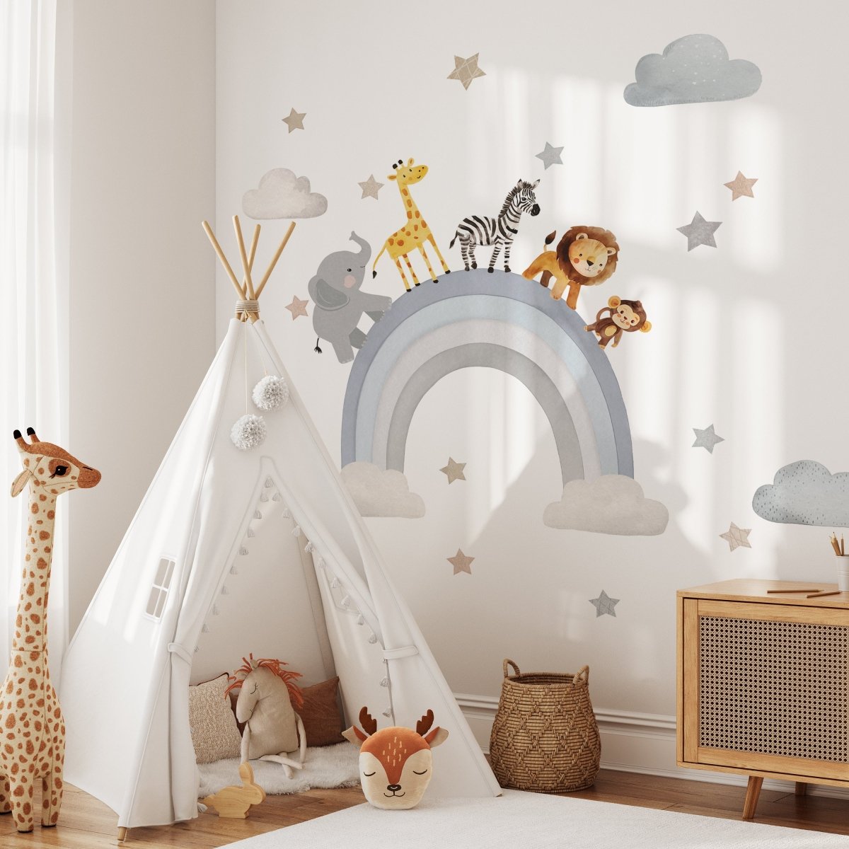 Premium Fabric Nursery Wall Stickers - Rainbow Safari Animals - 8 Colours Available - RoseRowanDesign -