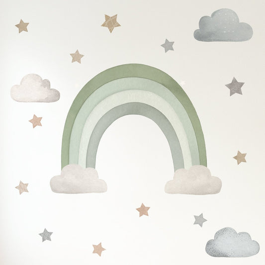 Premium Fabric Nursery Wall Stickers - Rainbow Stars and Clouds - 8 Colours Available - RoseRowanDesign -