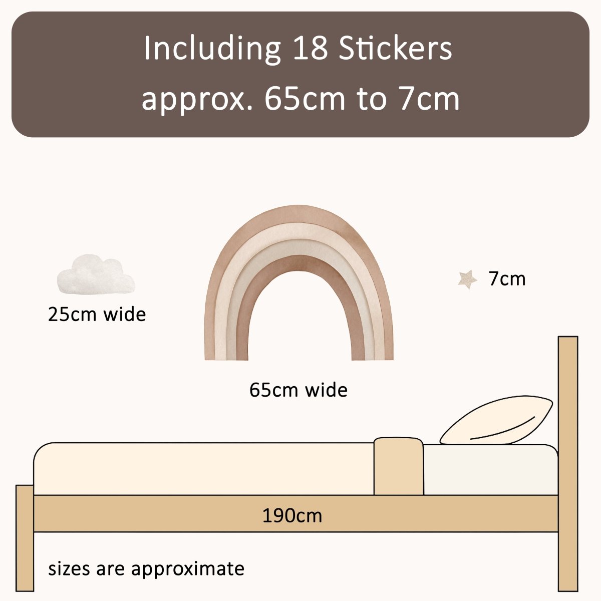 Premium Fabric Nursery Wall Stickers - Rainbow Stars and Clouds - 8 Colours Available - RoseRowanDesign -