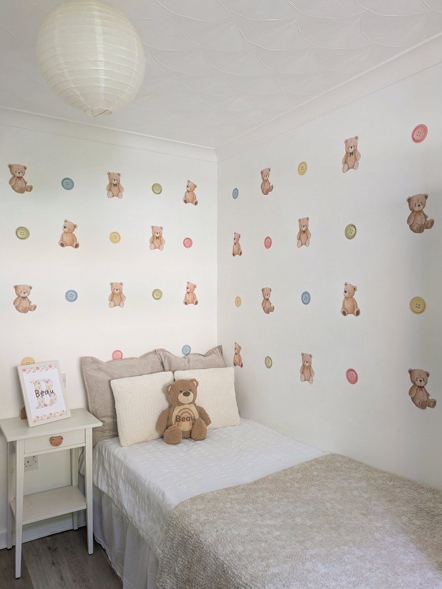 Premium Fabric Nursery Wall Stickers - Teddies and Buttons - RoseRowanDesign -