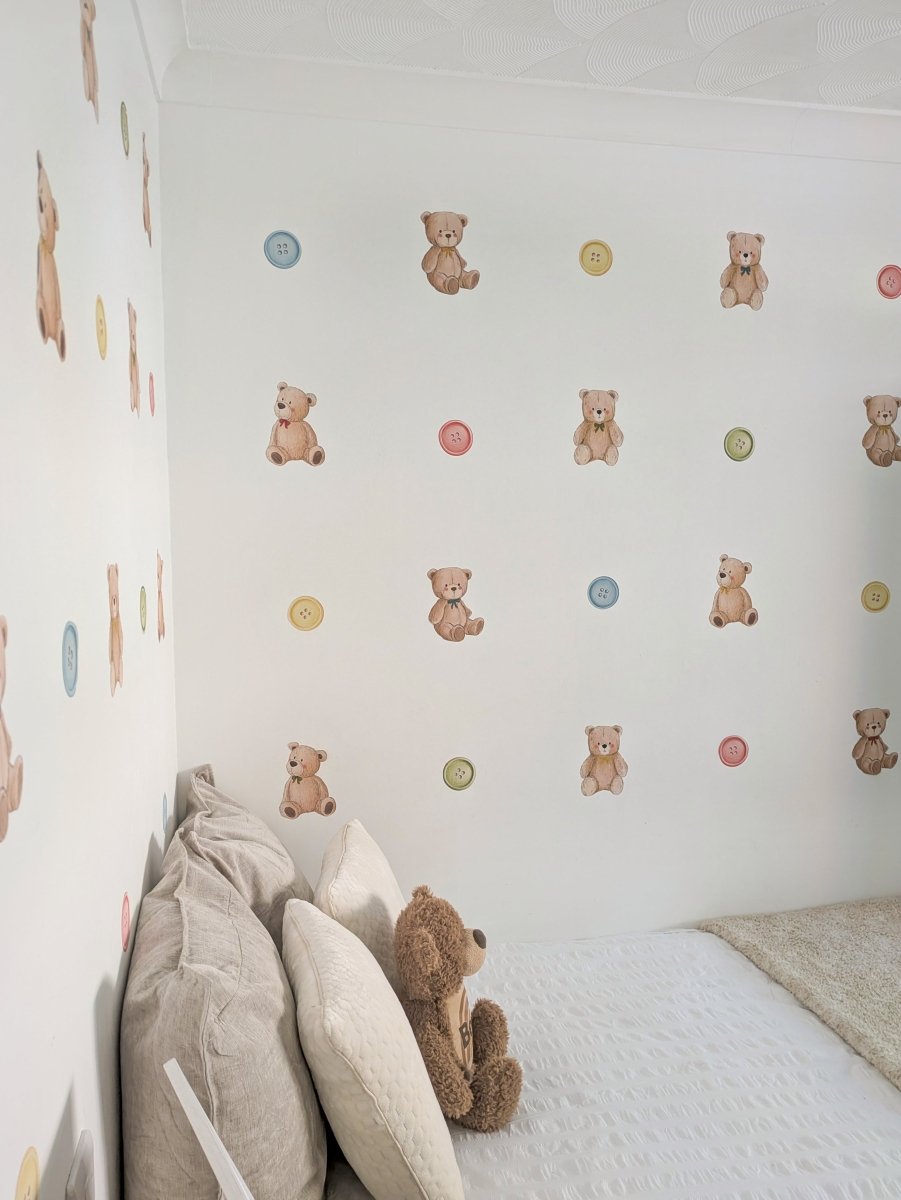Premium Fabric Nursery Wall Stickers - Teddies and Buttons - RoseRowanDesign -