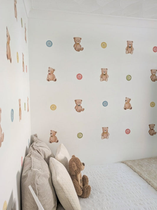 Premium Fabric Nursery Wall Stickers - Teddies and Buttons - RoseRowanDesign -