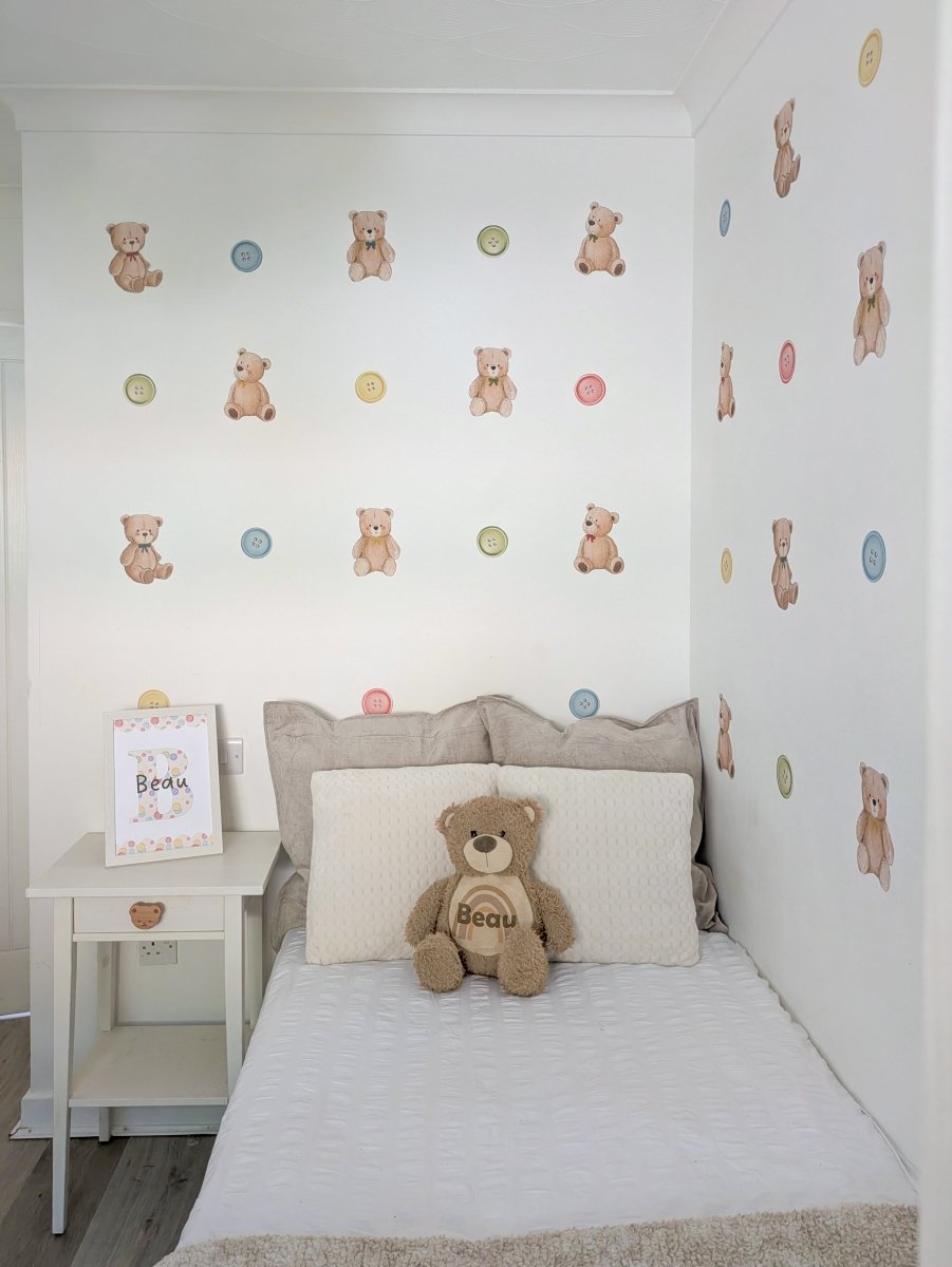Premium Fabric Nursery Wall Stickers - Teddies and Buttons - RoseRowanDesign -