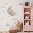 Load image into Gallery viewer, Premium Fabric Nursery Wall Stickers - Teddy Moon & Stars - 3 Colours Available - RoseRowanDesign -