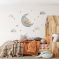 Load image into Gallery viewer, Premium Fabric Nursery Wall Stickers - Teddy Moon & Stars - 3 Colours Available - RoseRowanDesign -