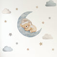 Load image into Gallery viewer, Premium Fabric Nursery Wall Stickers - Teddy Moon & Stars - 3 Colours Available - RoseRowanDesign -