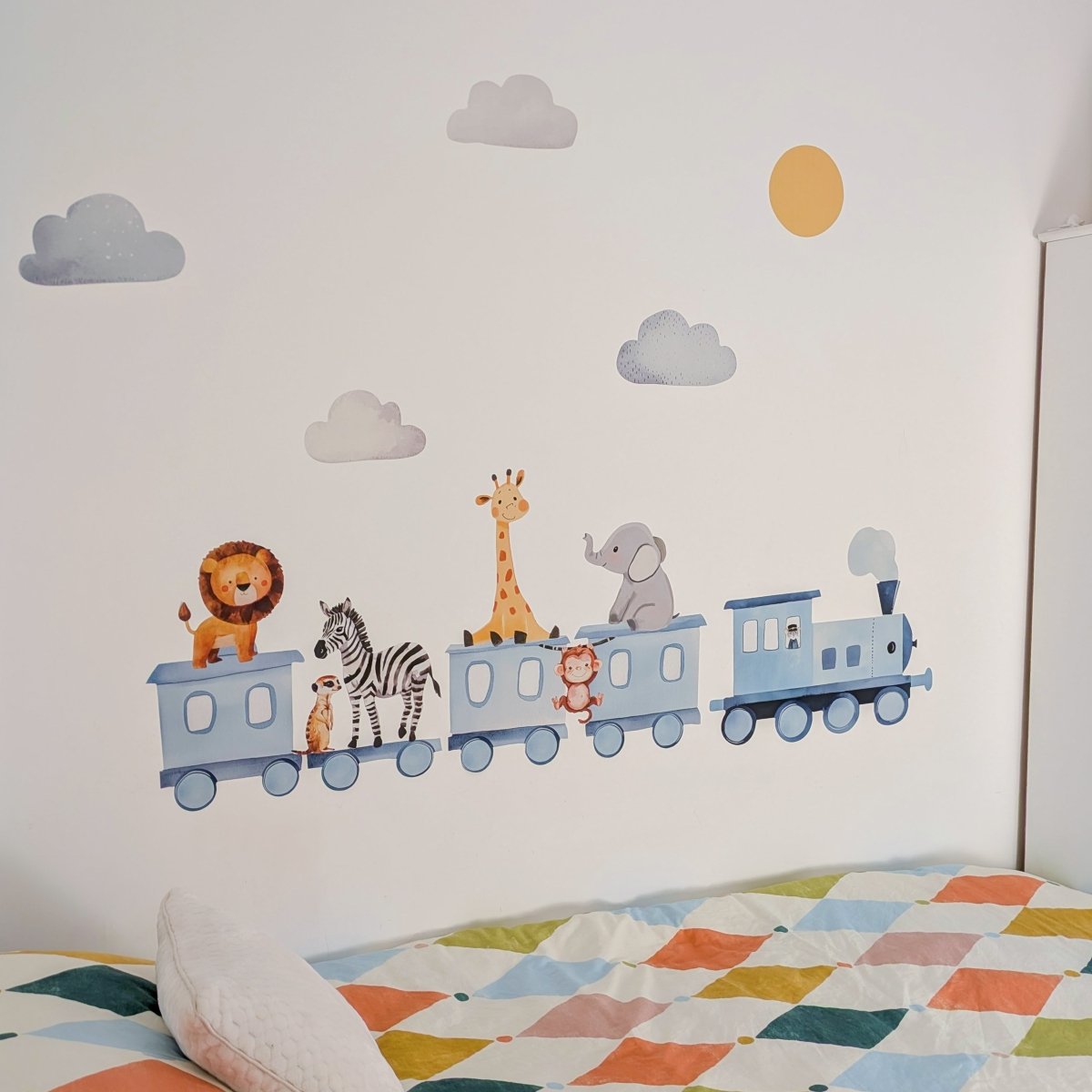 Premium Fabric Nursery Wall Stickers - Train and Safari Animals - RoseRowanDesign -