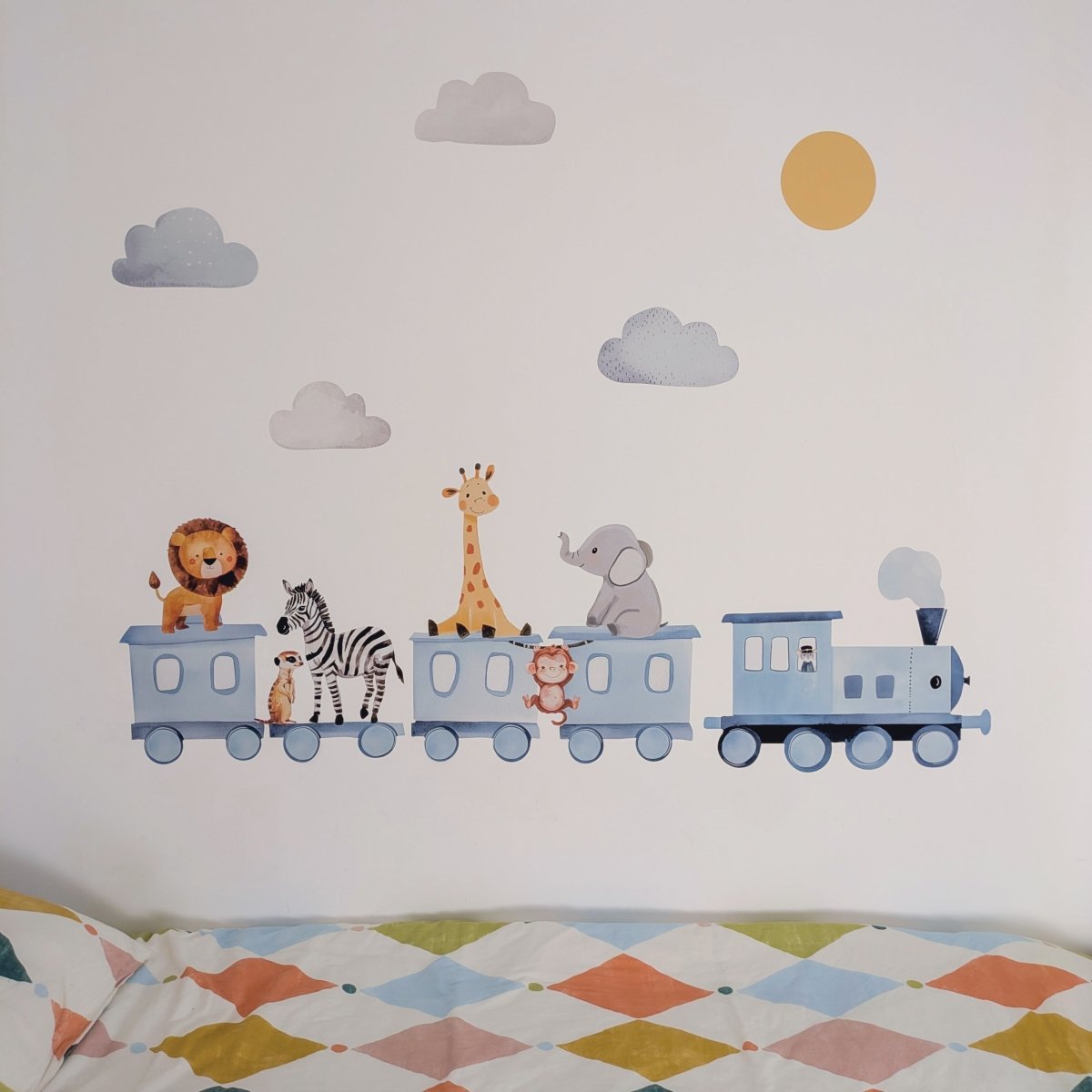 Premium Fabric Nursery Wall Stickers - Train and Safari Animals - RoseRowanDesign -