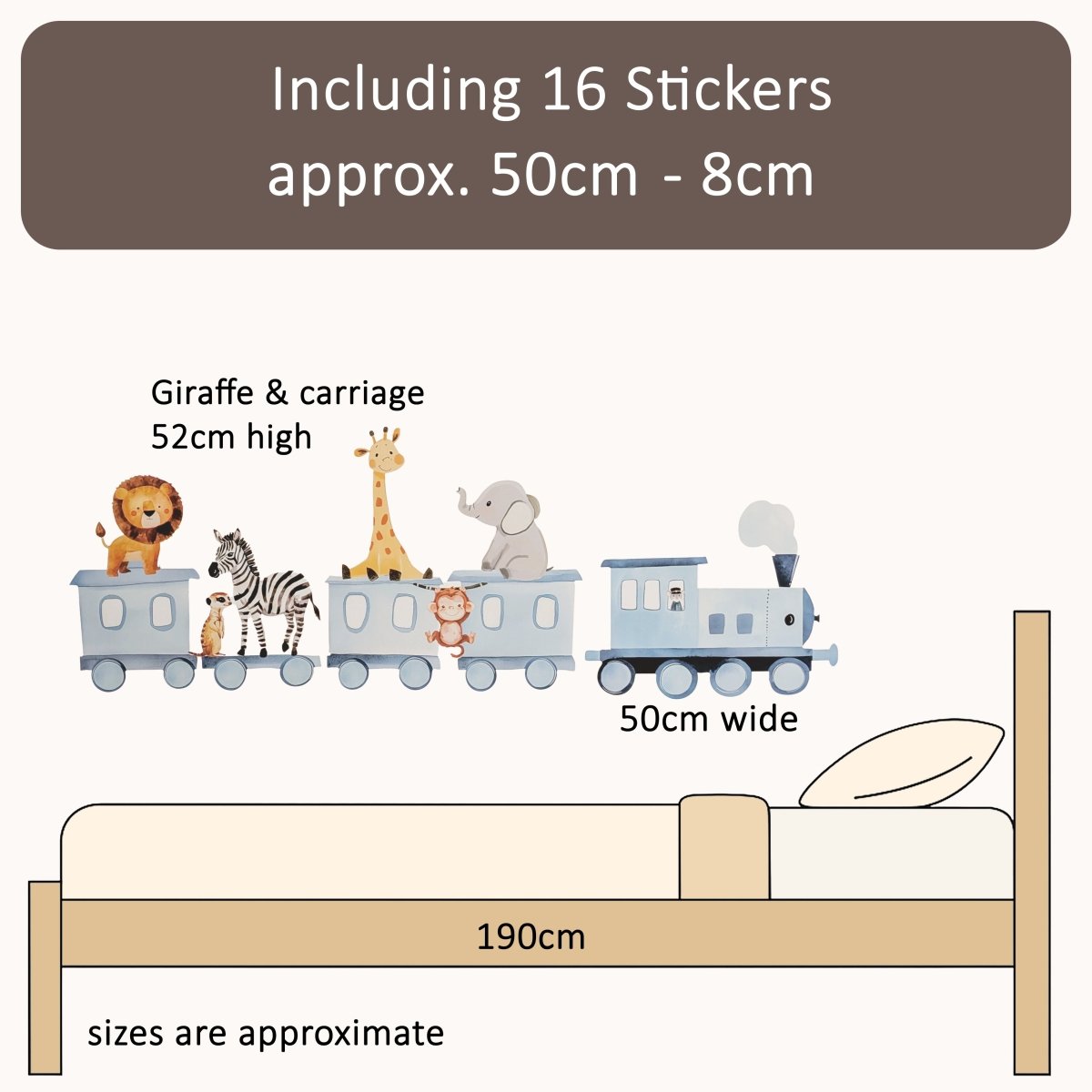 Premium Fabric Nursery Wall Stickers - Train and Safari Animals - RoseRowanDesign -