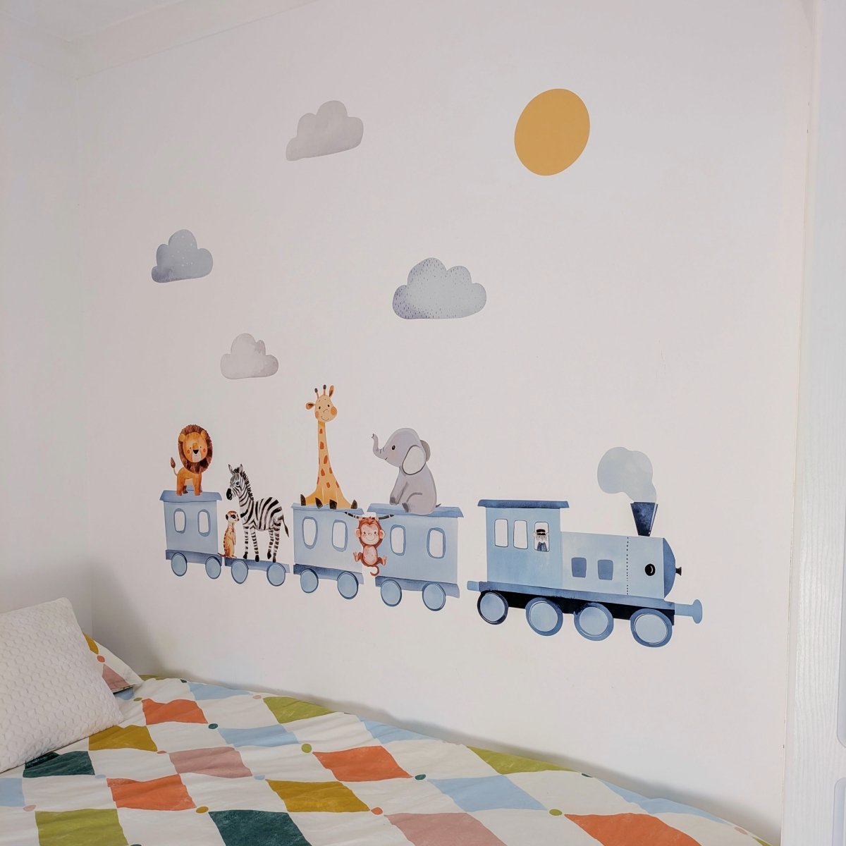 Premium Fabric Nursery Wall Stickers - Train and Safari Animals - RoseRowanDesign -