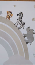 Load and play video in Gallery viewer, Set of 3 Safari Animal Nursery Prints – Neutral Beige Rainbow & Dream Big Wall Art for Boys Room