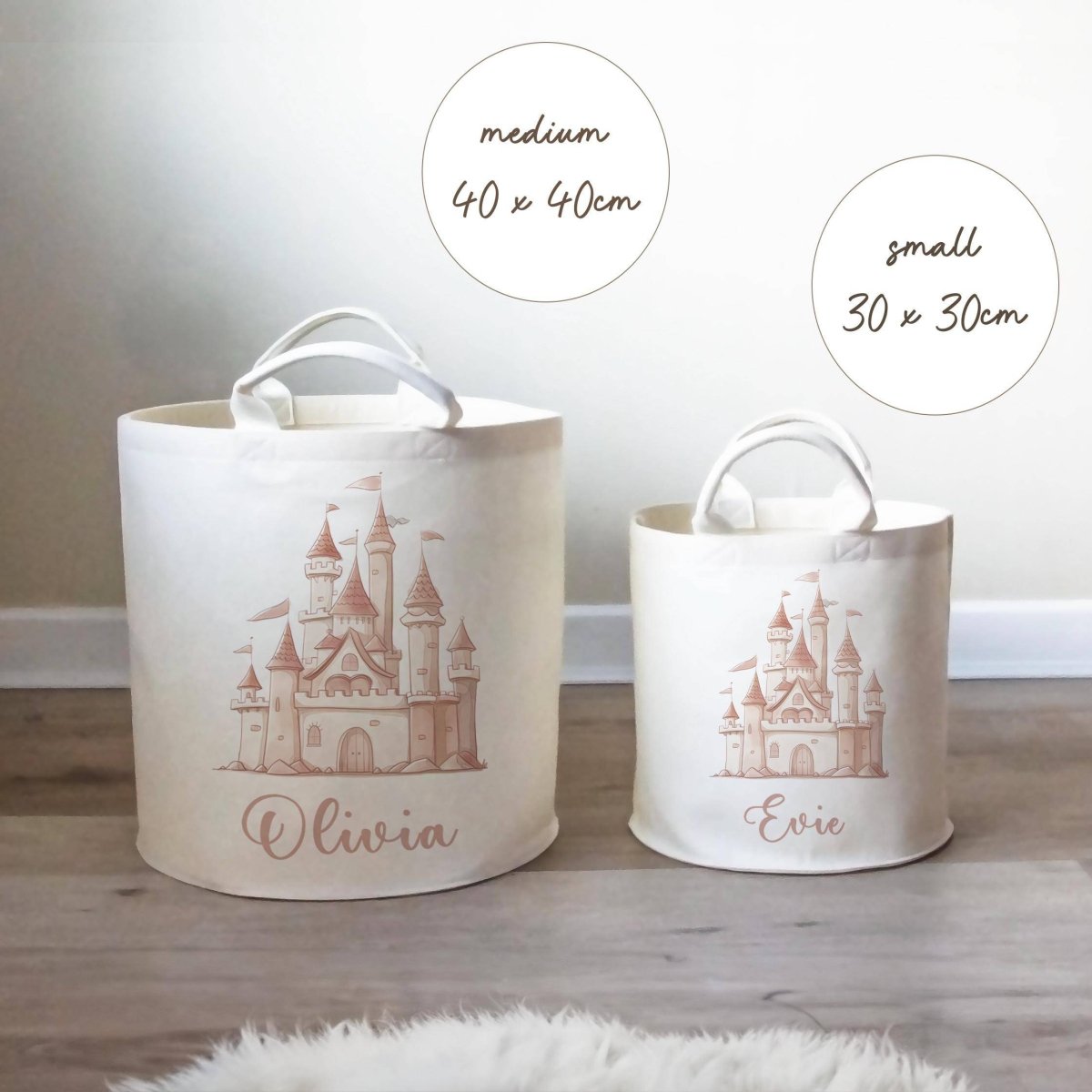 Princess Castle Themed Personalised Toy Trug for Kids Room or Nursery - RoseRowanDesign -