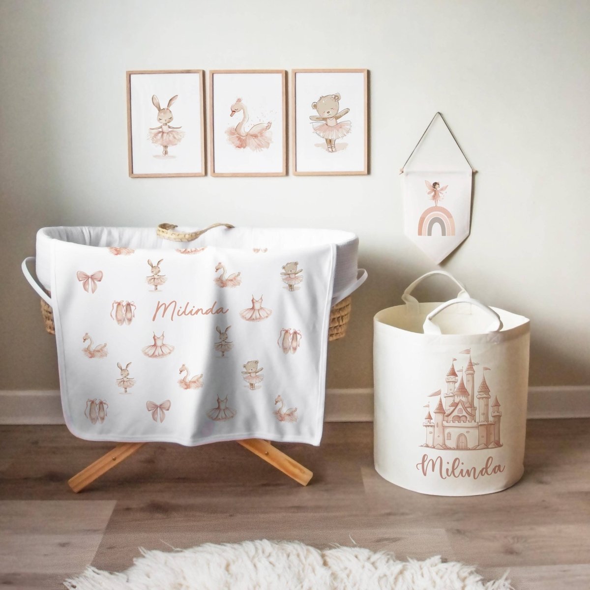 Princess Castle Themed Personalised Toy Trug for Kids Room or Nursery - RoseRowanDesign -