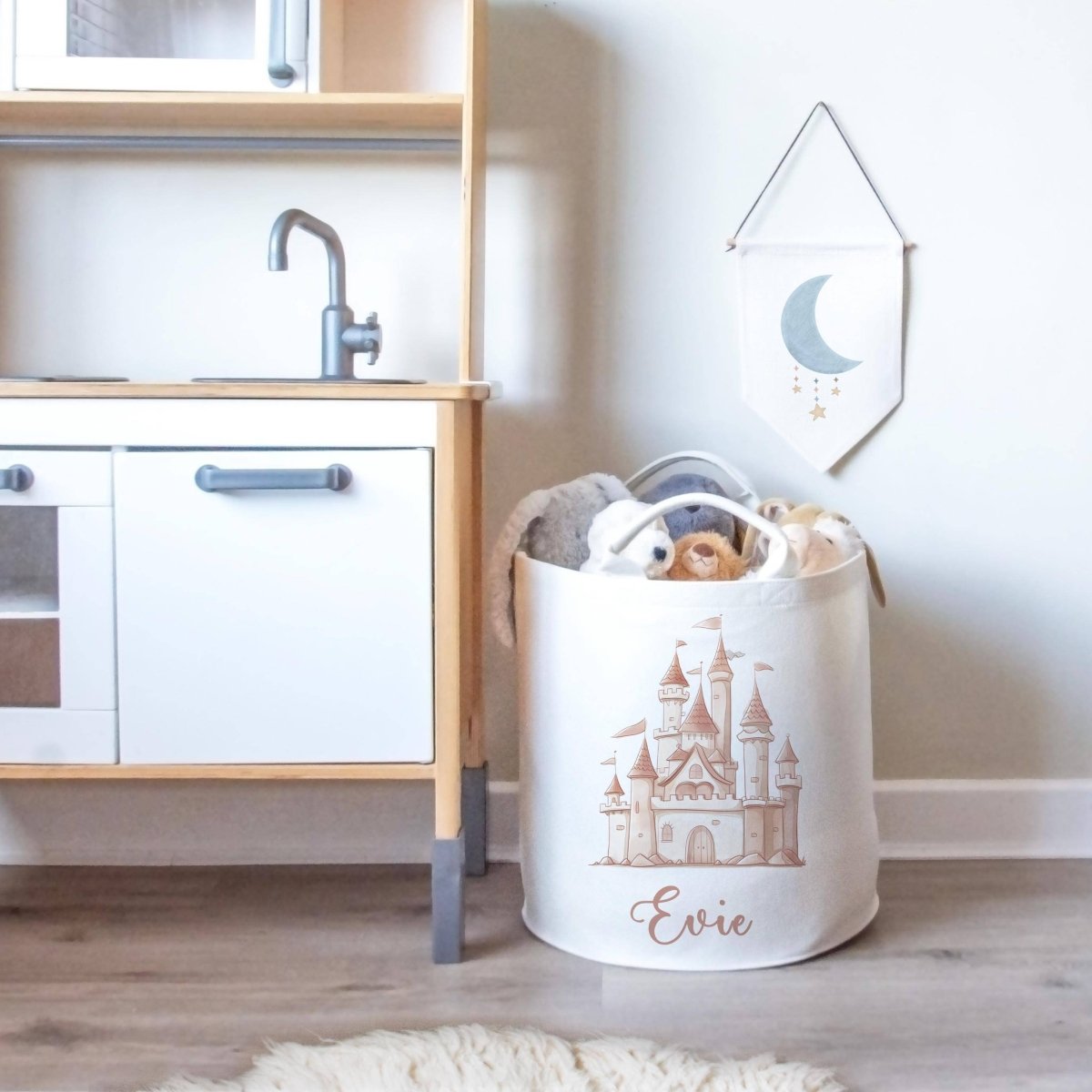 Princess Castle Themed Personalised Toy Trug for Kids Room or Nursery - RoseRowanDesign -