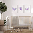 Load image into Gallery viewer, Purple Butterfly Nursery Wall Art | Set of 3 | Girly Bedroom Decor for Baby Girls' Room - RoseRowanDesign -