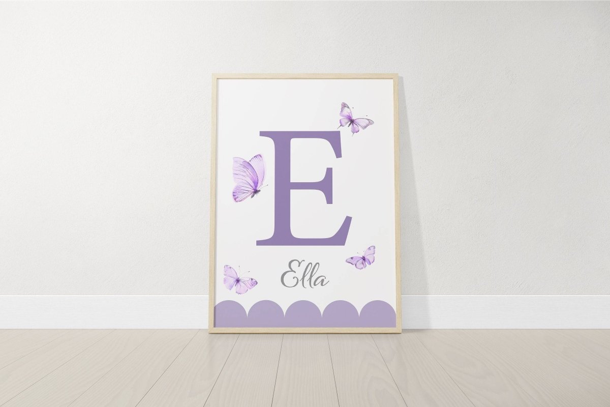 Purple Butterfly Personalised Nursery Prints | Set of 3 | Wall Art for Baby Girls' Room - RoseRowanDesign -