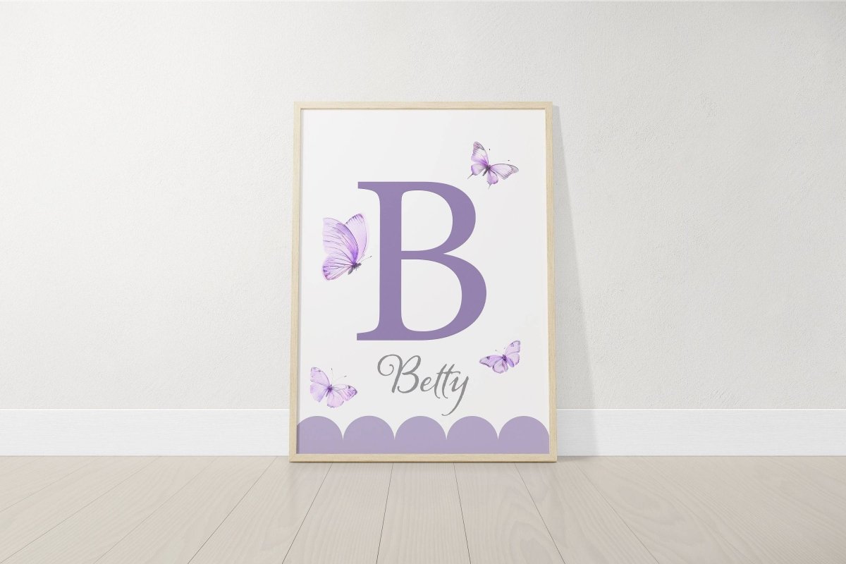 Purple Butterfly Personalised Nursery Prints | Set of 3 | Wall Art for Baby Girls' Room - RoseRowanDesign -