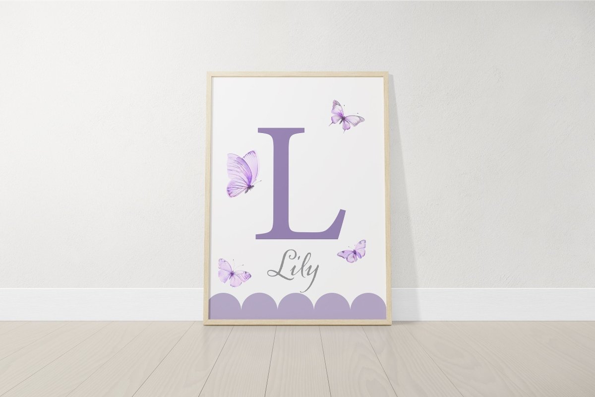 Purple Butterfly Personalised Nursery Prints | Set of 3 | Wall Art for Baby Girls' Room - RoseRowanDesign -