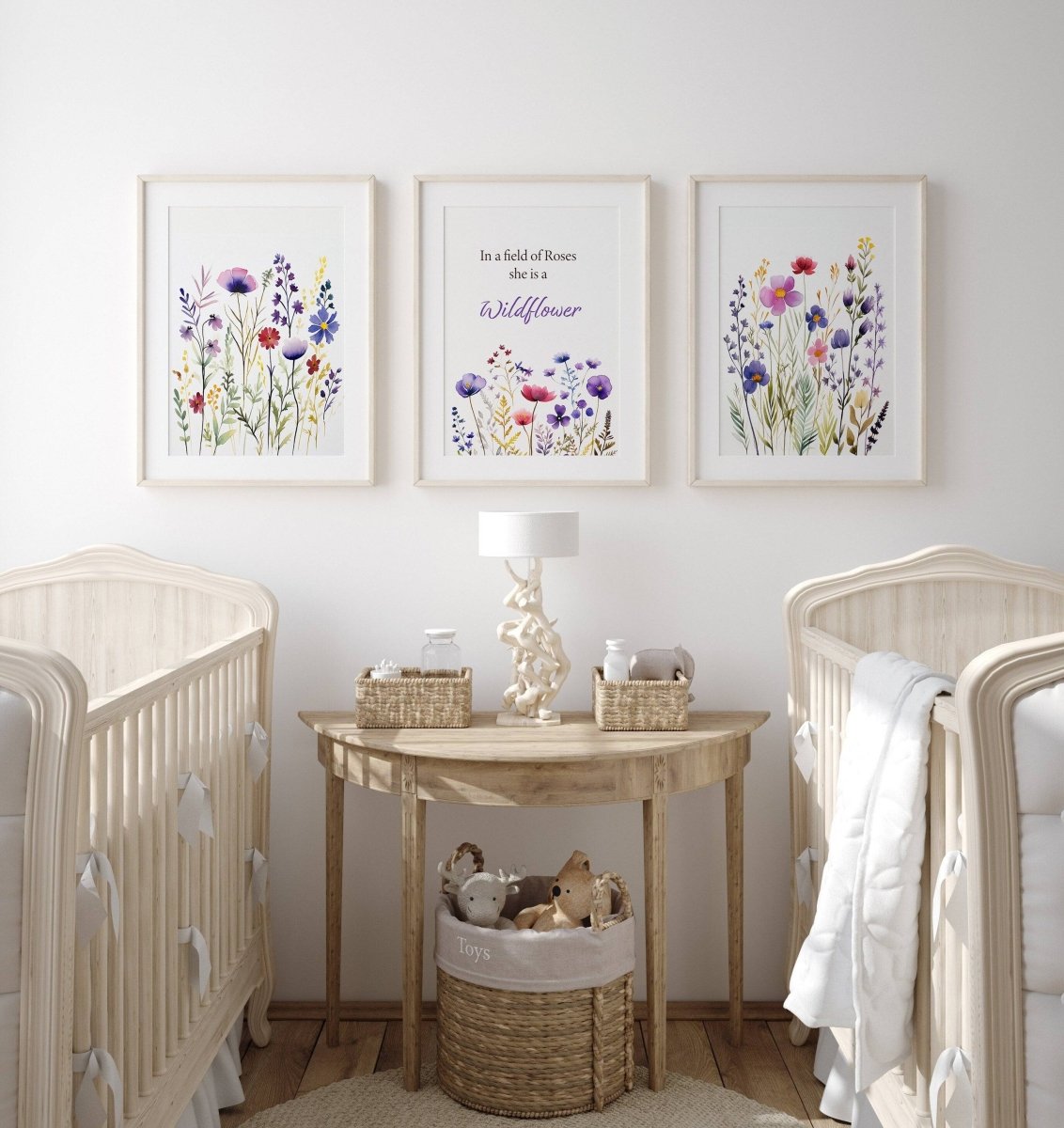 Purple Wildflower Nursery Prints | Set of 3 | Floral Decor for Baby Girls' Room - RoseRowanDesign -