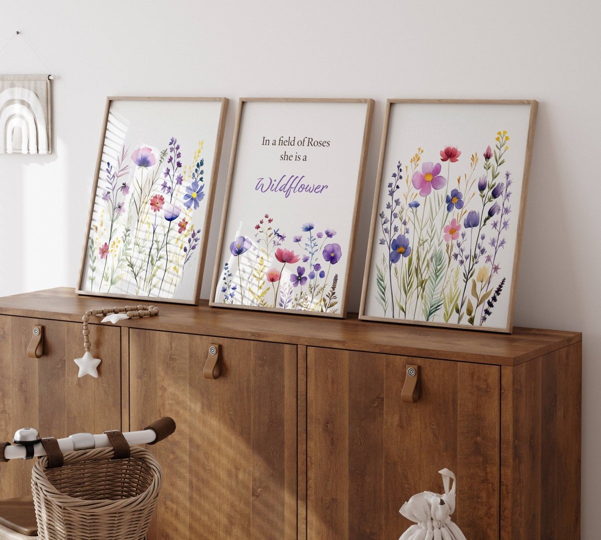 Purple Wildflower Nursery Prints | Set of 3 | Floral Decor for Baby Girls' Room - RoseRowanDesign -