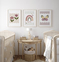 Load image into Gallery viewer, Rainbow, Flowers and Butterflies | Set of 3 Personalised Girls Room Decor - RoseRowanDesign - Wall Art
