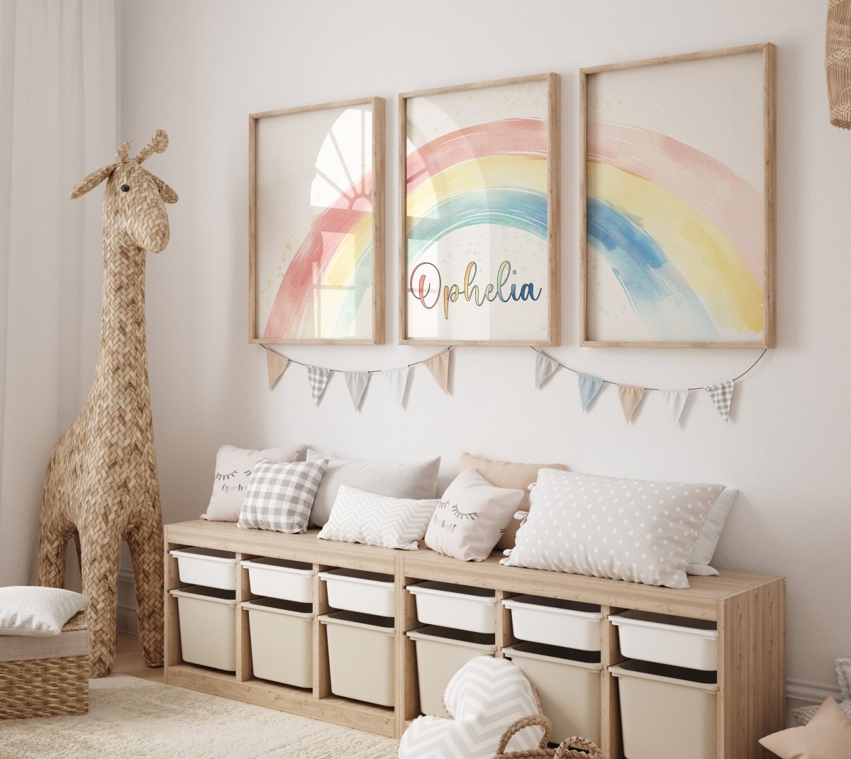 Rainbow Nursery Prints | Set of 3 | Personalised Wall Art for childs' Room - RoseRowanDesign -