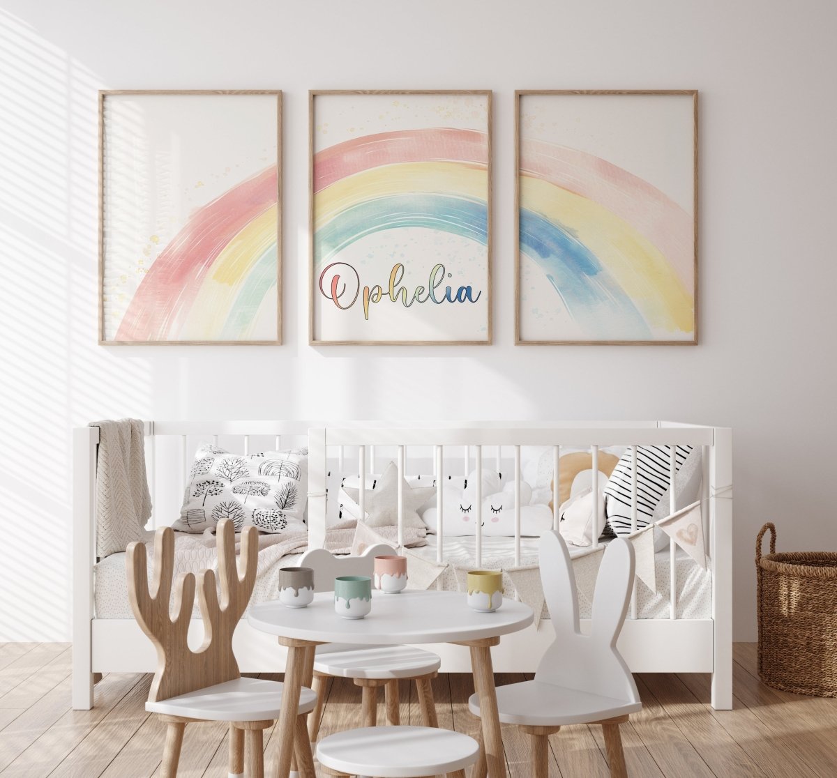 Rainbow Nursery Prints | Set of 3 | Personalised Wall Art for childs' Room - RoseRowanDesign -