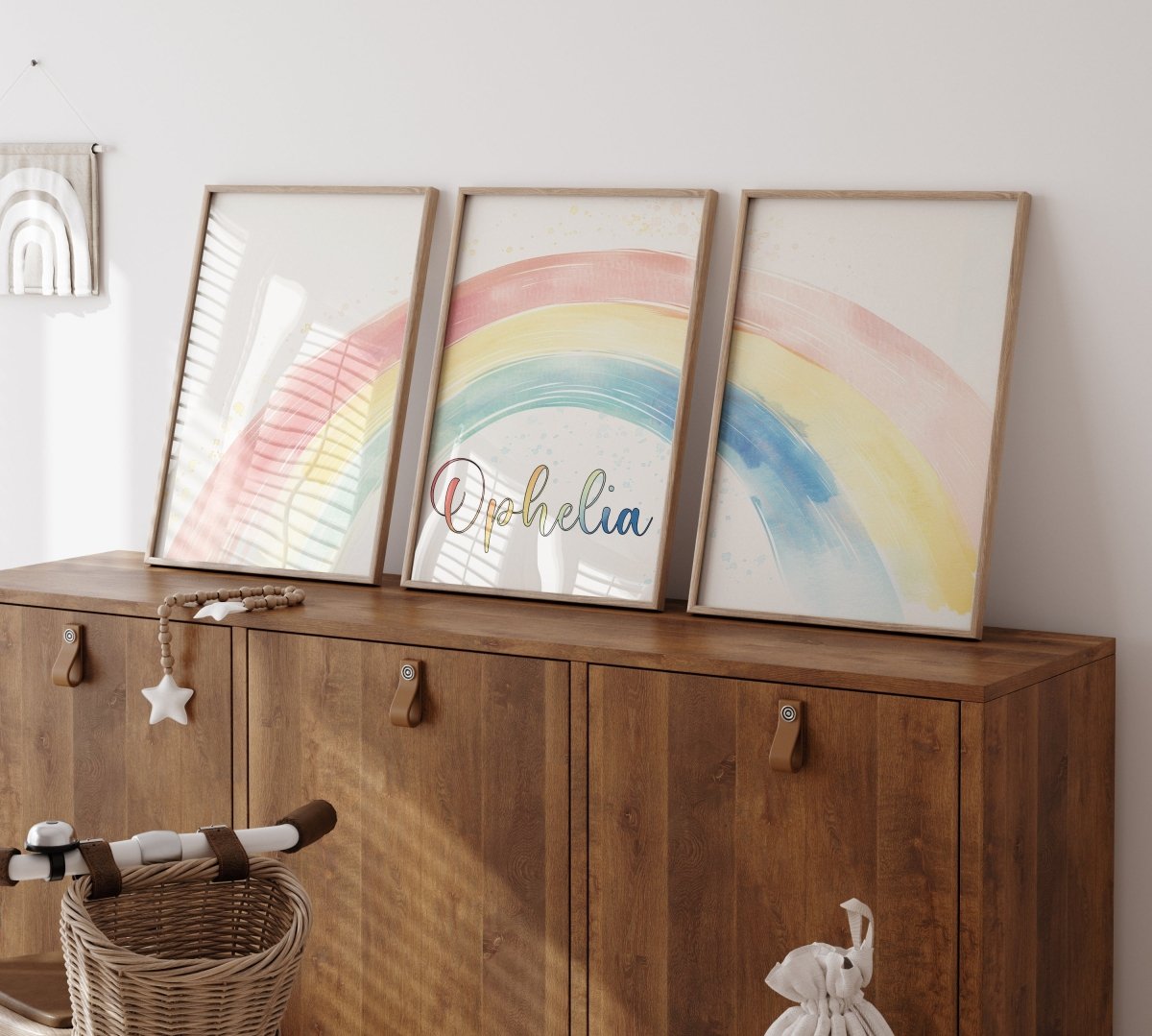 Rainbow Nursery Prints | Set of 3 | Personalised Wall Art for childs' Room - RoseRowanDesign -
