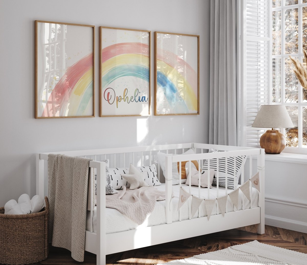 Rainbow Nursery Prints | Set of 3 | Personalised Wall Art for childs' Room - RoseRowanDesign -