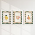 Load image into Gallery viewer, Vintage Fruit Nursery Prints | Green Harlequin | Set of 3, photo 5