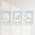 Load image into Gallery viewer, Blue Gingham Country Animal Nursery Prints | Goose, Sheep & Bunny | Set of 3, photo 5