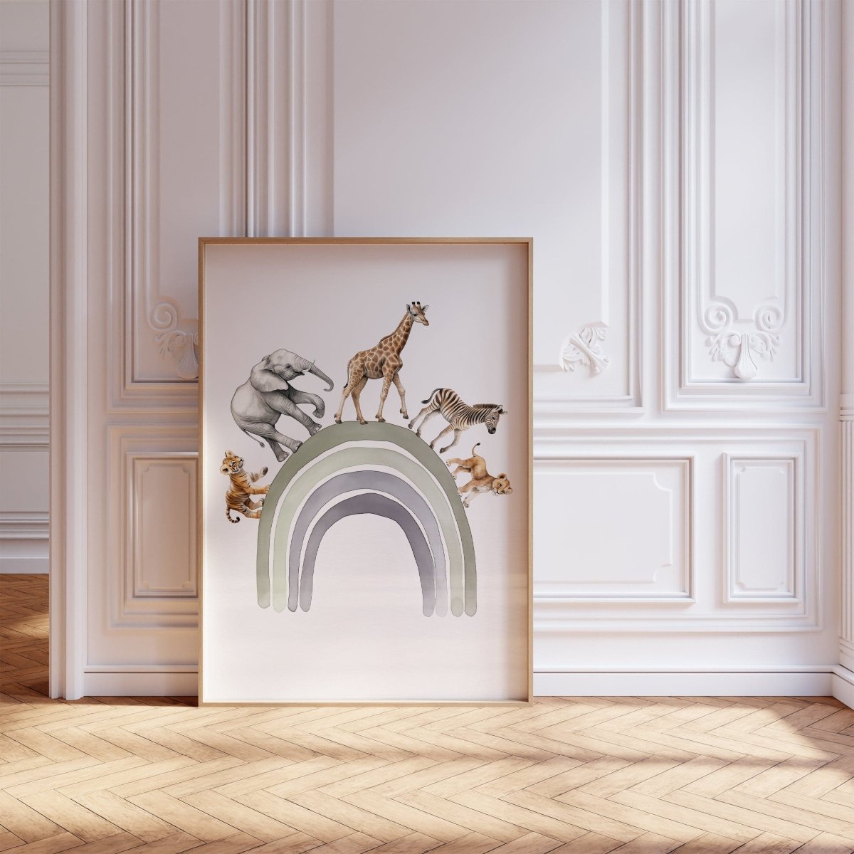 Safari Animal Balloon Nursery Prints | Set of 2 | Green Wall Art for Baby's Room - RoseRowanDesign -