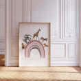 Load image into Gallery viewer, Safari Animal Balloon Nursery Prints | Set of 2 | Pink Rainbow Wall Art for Baby Girl's Room - RoseRowanDesign -