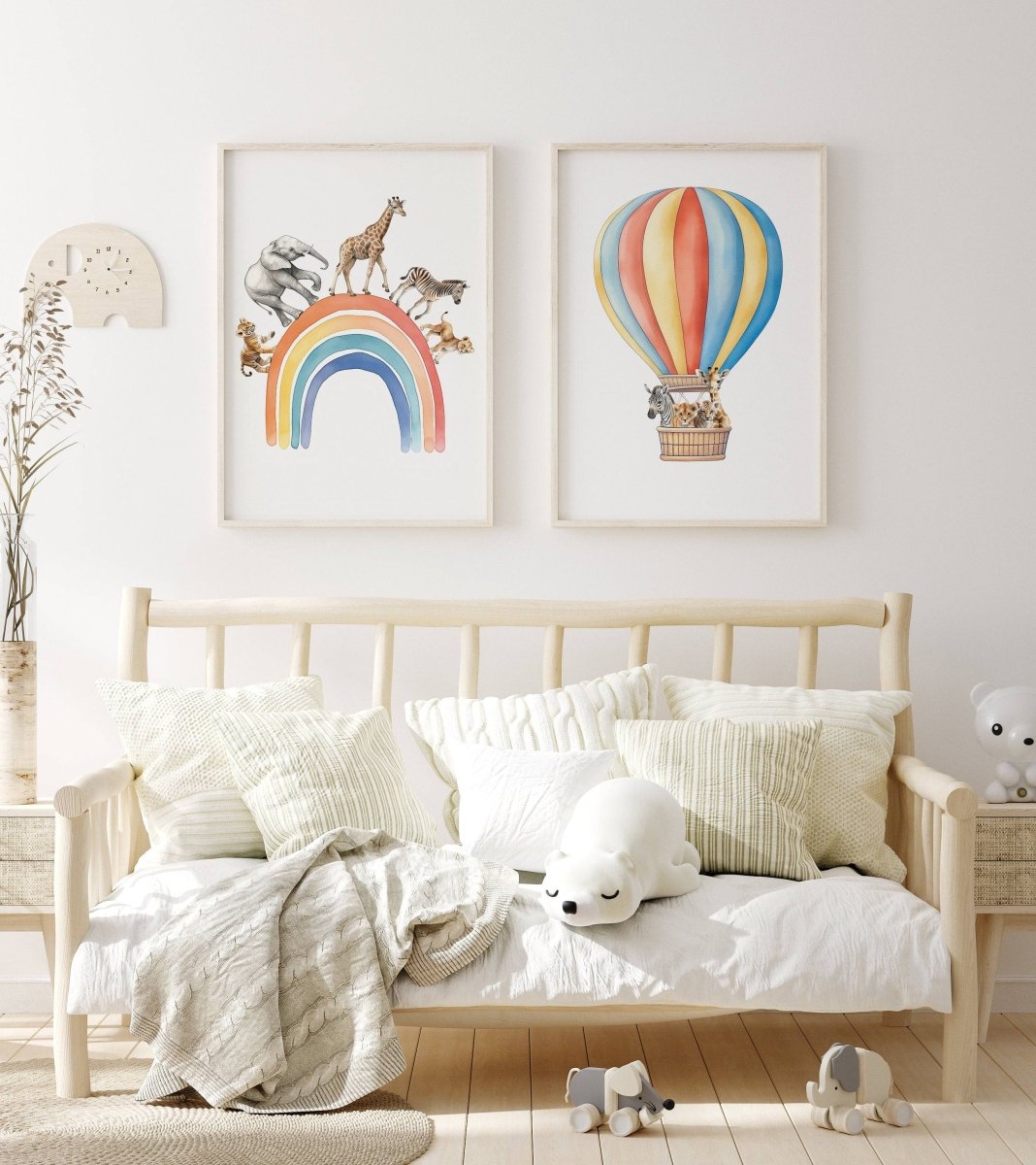 Safari Animal Balloon Prints | Set of 2 | Nursery Wall Art - RoseRowanDesign -