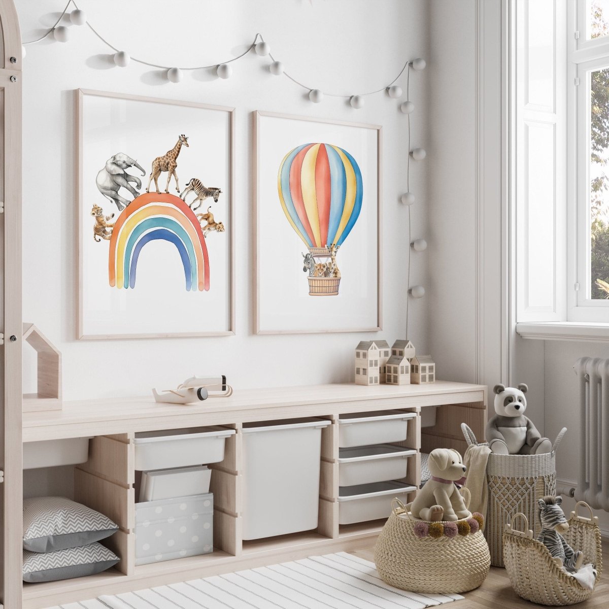 Safari Animal Balloon Prints | Set of 2 | Nursery Wall Art - RoseRowanDesign -