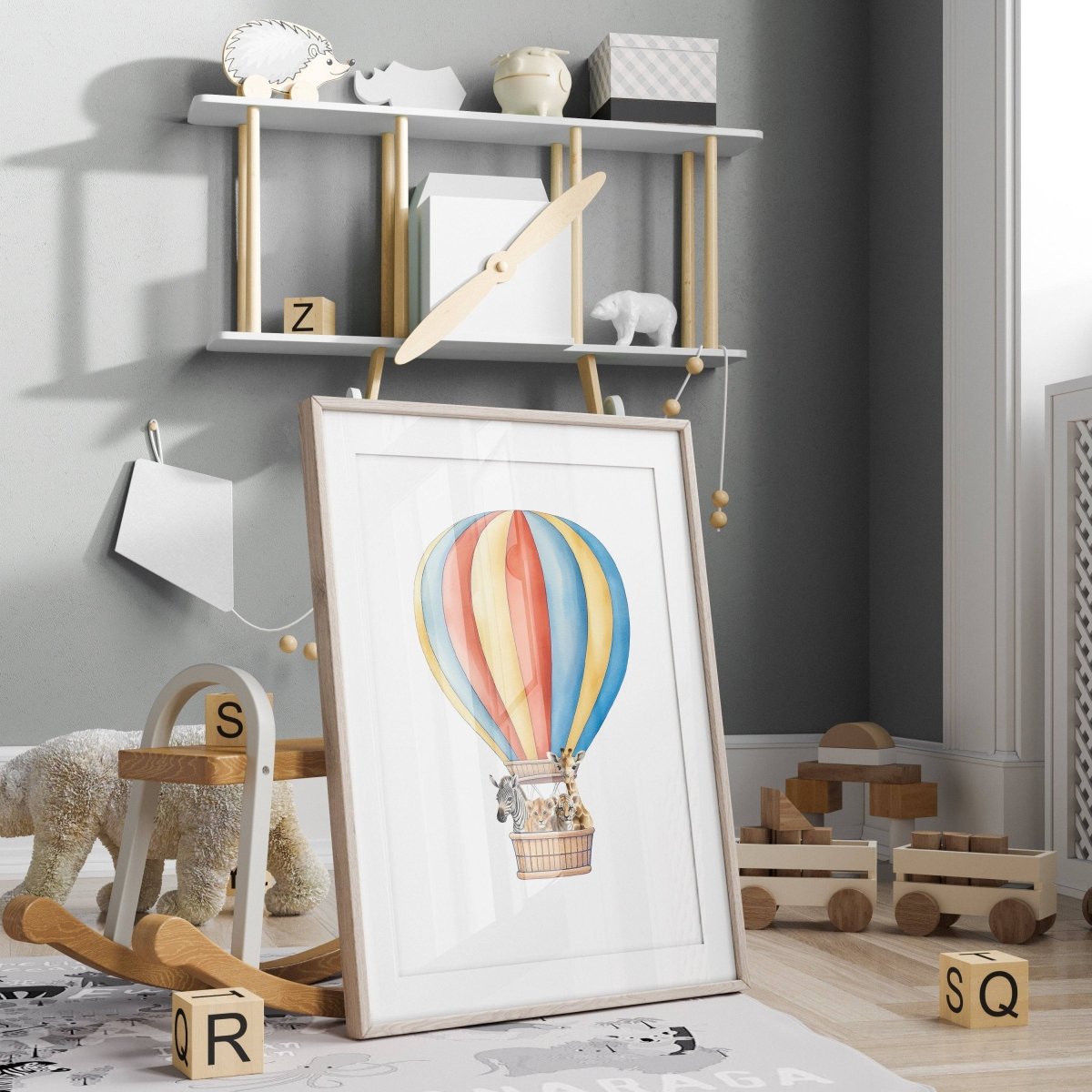 Safari Animal Balloon Prints | Set of 2 | Nursery Wall Art - RoseRowanDesign -