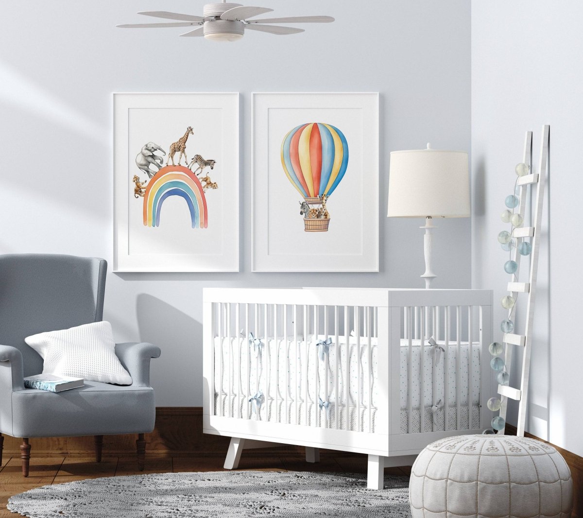 Safari Animal Balloon Prints | Set of 2 | Nursery Wall Art - RoseRowanDesign -