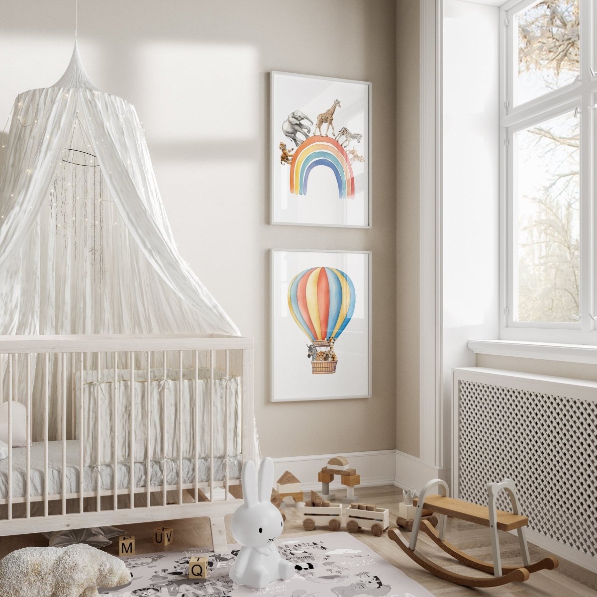 Safari Animal Balloon Prints | Set of 2 | Nursery Wall Art - RoseRowanDesign -