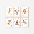 Load image into Gallery viewer, Safari Animal Boho Nursery Prints | Set of 6 | Neutral Wall Art for Baby's Room - RoseRowanDesign -