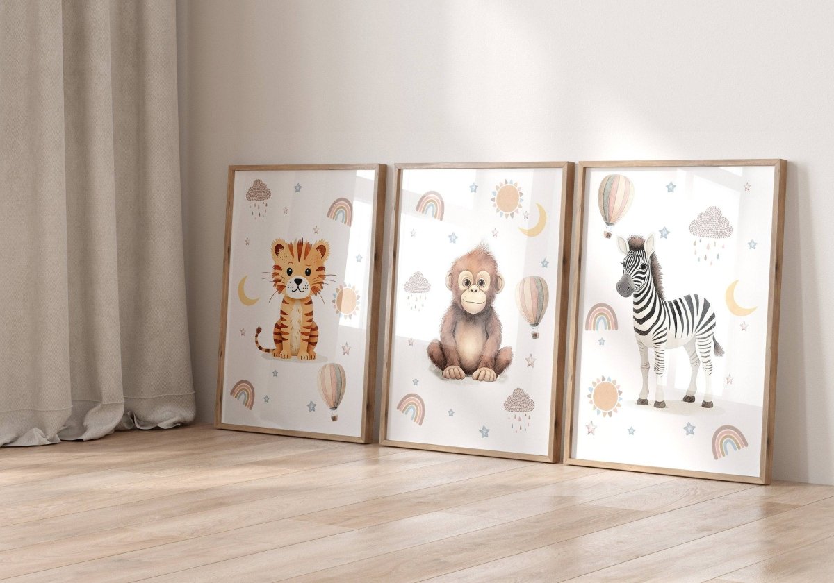 Safari Animal Boho Nursery Prints | Set of 6 | Neutral Wall Art for Baby's Room - RoseRowanDesign -