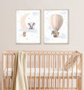 Load image into Gallery viewer, Safari Animal Hot Air Balloon Nursery Prints | Set of 2 | Neutral Moon and Stars Wall Art for Baby's Room - RoseRowanDesign -