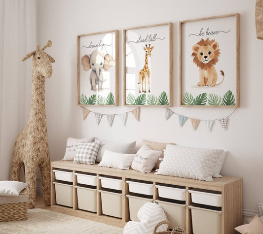 Safari Animal Nursery Prints | Set of 3 | Jungle Theme Wall Art for Babies' Room - RoseRowanDesign -