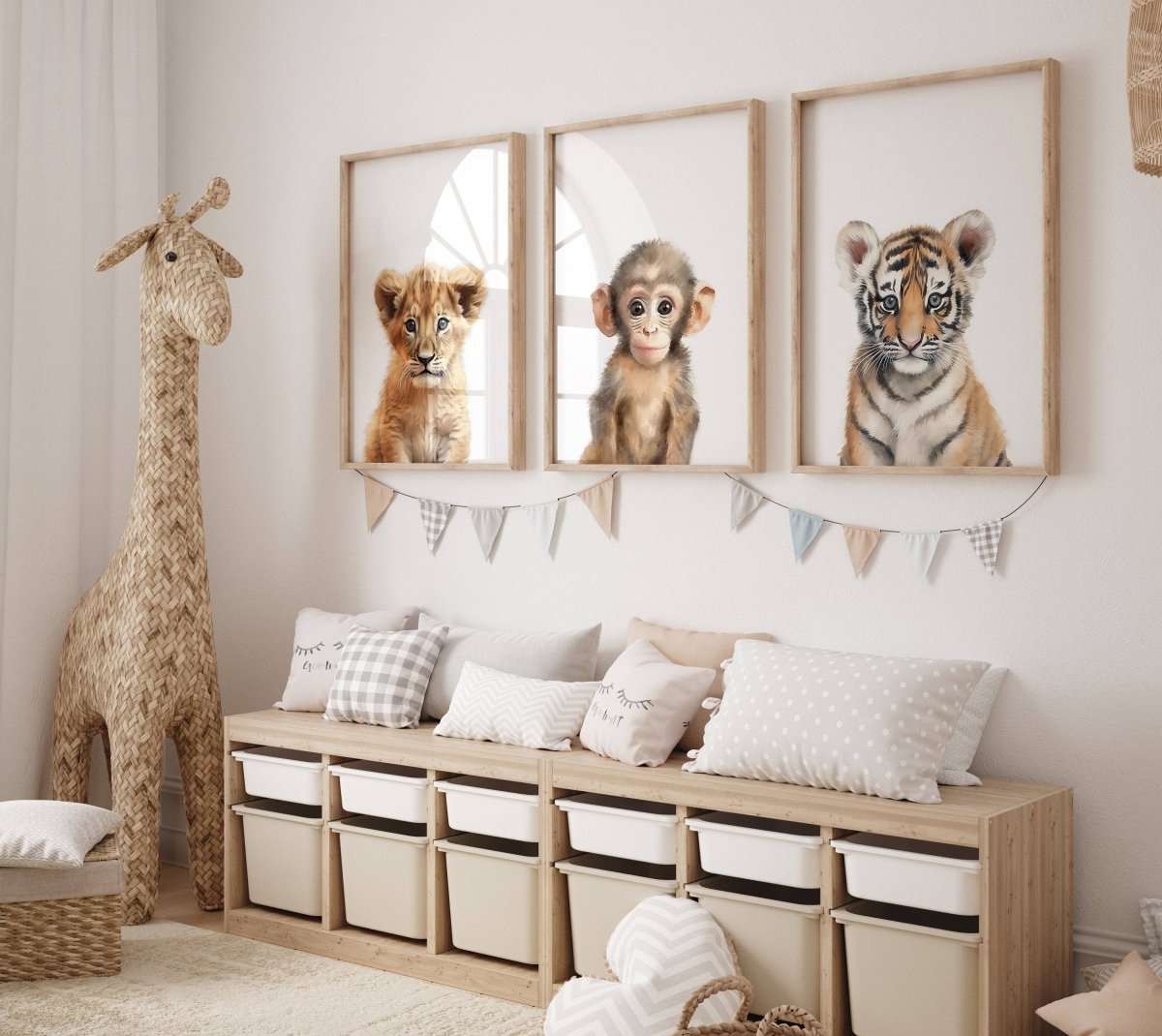 Safari Animal Nursery Prints | Set of 3 | Neutral Wall Art for Baby's Room - RoseRowanDesign -