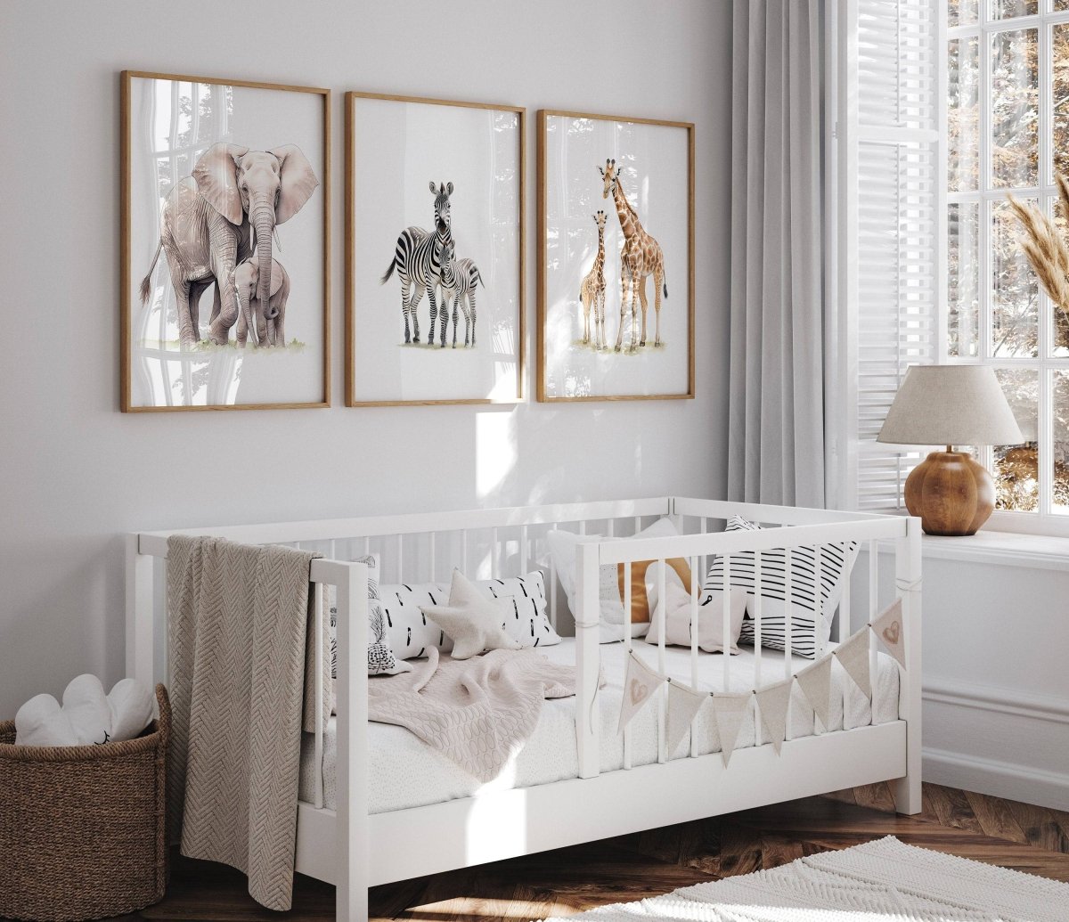 Safari Animal Nursery Prints | Set of 3 | Neutral Wall Art for Baby's Room - RoseRowanDesign -