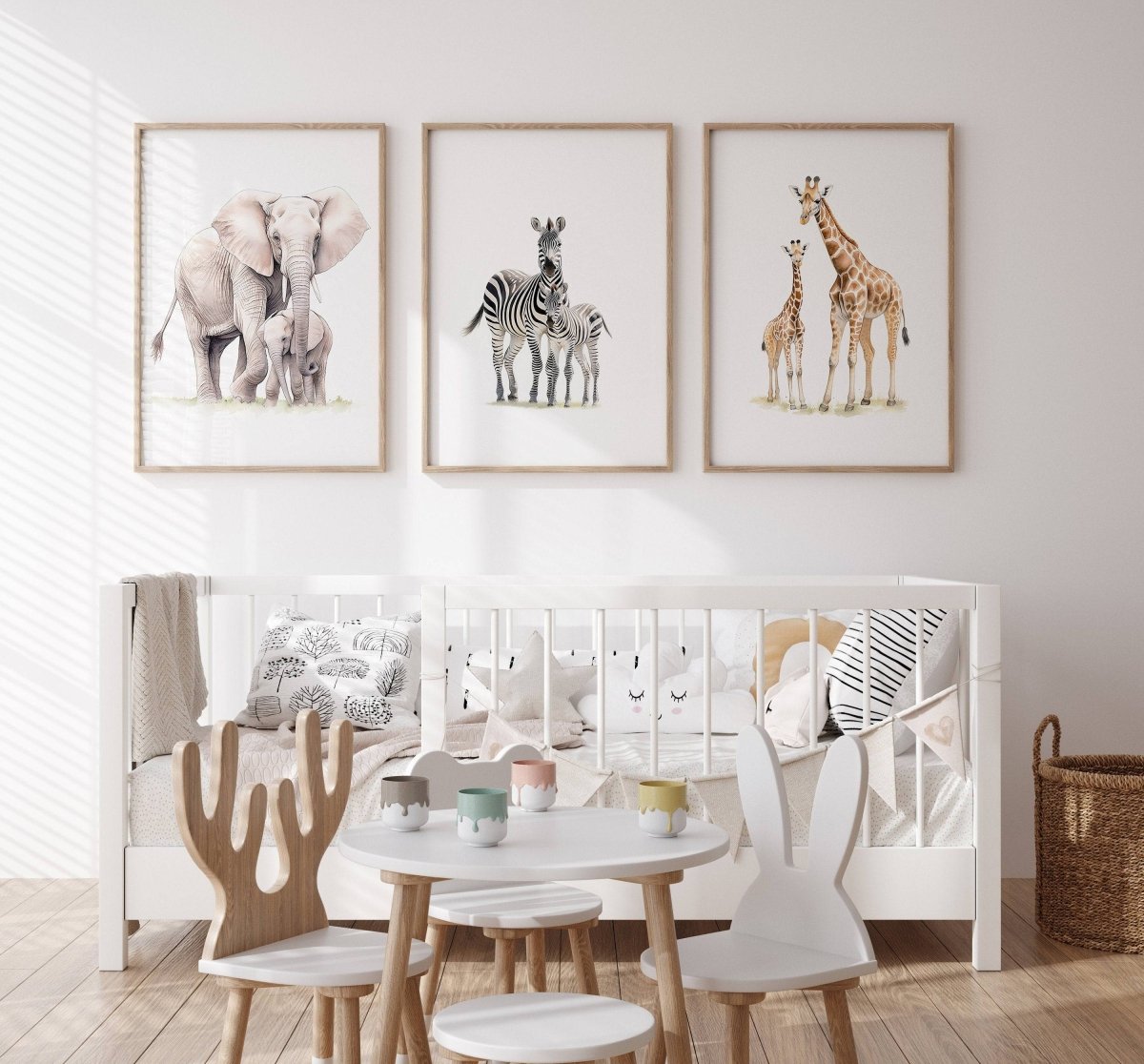 Safari Animal Nursery Prints | Set of 3 | Neutral Wall Art for Baby's Room - RoseRowanDesign -