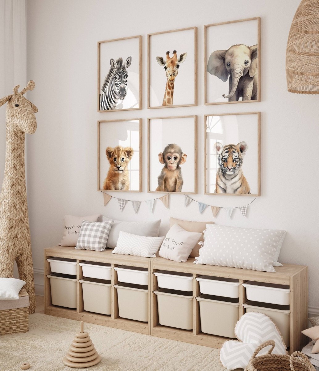Safari Animal Nursery Prints | Set of 3 | Neutral Wall Art for Baby's Room - RoseRowanDesign -