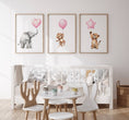 Load image into Gallery viewer, Safari Animal Nursery Prints | Set of 3 | Pink Balloon Wall Art for Baby Girl's Bedroom - RoseRowanDesign -