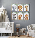 Load image into Gallery viewer, Safari Animal Nursery Prints | Set of 6 | Gender - Neutral Jungle Wall Art for Baby’s Room - RoseRowanDesign -
